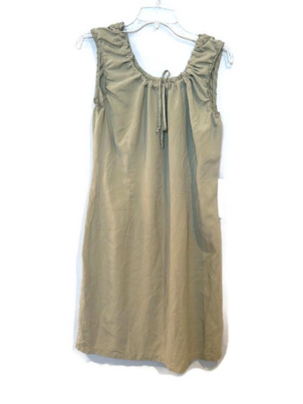 Y2K Vintage Silk Paradox Green Gathered-Neck Midi Sleeveless Summer Dress